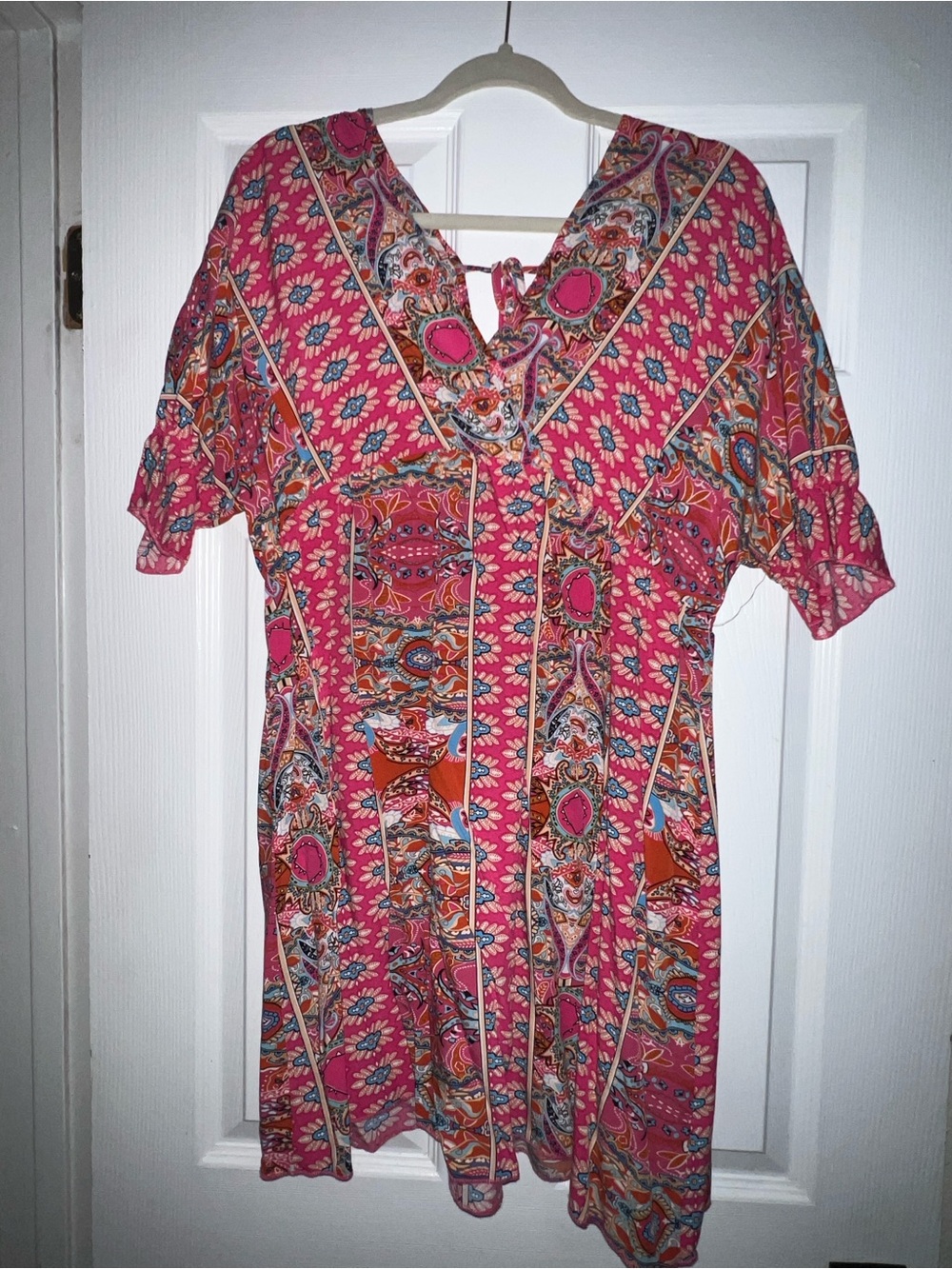 Boho Floral Pink V-Neck Women’s Dress